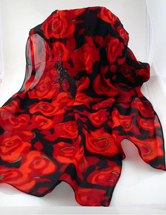 Red and Black Rose Scarf by Zazou